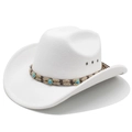 White felt western cowboy hat with turquoise gemstone band and side metal eyelets - M (56-58cm) / White