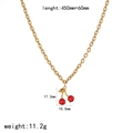 Dettaglio della collana a ciliegia dorata con dimensioni 450mm e ciondolo 17,2mm - Collana a ciliegia con zircone rotondo rosso (TN3596-RD)