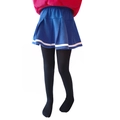 Kids school style outfit with pink top, blue pleated skirt, and black tights - 6-8 Years / Black