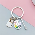 Portachiavi artistico con tavolozza di colori, pennello e tazza di fiori smaltata - Stile Anello Portachiavi / Argento