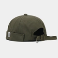 Detail of olive green miki hat with M embroidery and adjustable metal buckle strap - Adjustable / Army Green