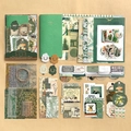 Forest themed vintage journaling kit featuring green grids, botanical stickers and twine - Lost Forest (Green)