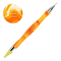 Dual-ended orange marble acrylic nail rhinestone picker tool with wax tip and metal point - 03# Orange