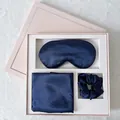 Coffret cadeau de luxe 3 pièces en soie avec masque de sommeil et chouchou pour cheveux - Coffret Cadeau Bleu Marine (Masque + Taie + Scrunchie)