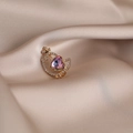 Golden crown heart brooch with gradient pink crystal and pavé rhinestones on silk - 530# Magpie