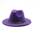 Detail of dark purple felt fedora with ethnic style woven band and metal buckle - Purple