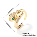 Adjustable golden snake ring with green zircon eyes and white crystal micro-paving - Snake Shape Green Eyes