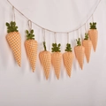 Easter carrot banner with 8 orange plaid fabric carrots and green felt leaves on hemp rope - Orange and White Plaid Carrot Garland