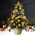 55cm mini Christmas tree in gold basket with gold stars and Merry Christmas sign - Gold Luxury Bonsai Kit