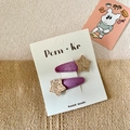 Handmade purple velvet star hair clips with gold glitter accents for girls - 2 Pcs/Set / Purple