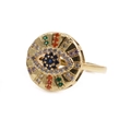 Anillo ajustable dorado con ojo turco y piedras de circonita de colores en fondo blanco - Abierto Ajustable / Disco Redondo-CR0149