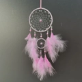 Pink double-ring dream catcher with delicate feathers and beads for wall decoration - Pink Fluffy