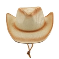 Western straw cowboy hat with bull head accessory and adjustable windproof rope - M (56-58cm) / Beige + Khaki