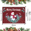 Mantel individual navideño con muñeco de nieve y cuadros rojos y negros, 45x32 cm - Estilo 20