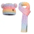 Conjunto de gorro y bufanda de punto trenzado arcoíris con dos pompones de colores - Arcoíris (Set de 2 piezas)