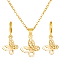 Golden rhinestone butterfly jewelry set with hollowed drop necklace and earrings - Gold Hollow Heart Butterfly Style (M-825)