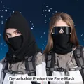 Pasamontañas térmico de invierno negro con máscara cortavientos desmontable para adultos - Negro