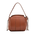 Caramel brown geometric woven box bag with top handle and silver chain strap - Dark Brown