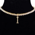 Gold letter I pendant choker necklace with sparkling white zircons for women - Letter I [Gold]