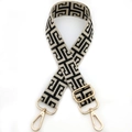 Adjustable beige and black Greek key geometric pattern wide canvas bag strap accessory - Gunmetal Buckle / Beige-Black