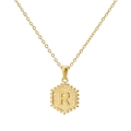 18K gold plated stainless steel necklace with hexagonal initial R pendant on white backdrop - Gold R (With Chain)