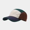 Detail van meerkleurige five-panel campingpet met metalen zijogen en canvas materiaal - Verstelbaar / Groen Beige Bruin Blauw Color Block (5# Kleur)