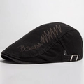 Classic black cotton beret for men with brown Boston embroidery and metal buckle - Adjustable (55-59cm) / Black