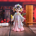 Pink hanfu dress lady figurine with floral headwear and yellow scroll ornament - 1218-1A Large Holding Book