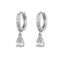 Detail of silver drop earrings with pear-cut cubic zirconia and pavé crystal hoop - Silver Pave Rhinestone Teardrop Hoop (W80037-SS) / 24K