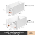 Expandable white plastic storage bin for sink cabinet adjustable from 14cm to 21cm width - Left and Right Telescopic - Deepened Style (8384)