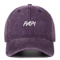 Vintage washed purple cotton baseball cap with white cursive PAPI embroidery on front - Purple