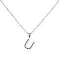 Macro shot of silver stainless steel pendant featuring a modern capital letter U design - Letter U