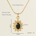 Collar de acero inoxidable chapado en oro 18K con colgante ovalado de circón negro - Oro de 18K / Zircón Negro