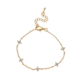 Elegant gold bracelet featuring five four-petal flower charms set with clear zircons - Gold Five Flower Bracelet
