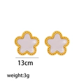 Titanium steel flower stud earrings with lavender shell petals and gold plating - 711 White Shell Stud Earrings