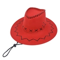 Roter Western-Cowboyhut mit schwarzen Nähten und verstellbarem winddichtem Seil - M (56-58cm) / Rot