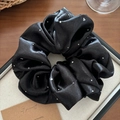 Oversized black satin scrunchie with silver rhinestone accents for ballet style - Black (Rhinestone)
