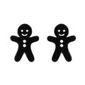 Minimalist black gingerbread man stainless steel stud earrings with cutout smiley faces - Matte Black
