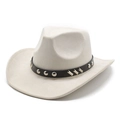 Beige faux suede western cowboy hat with studded leather band and curved brim - M (56-59cm) / Off White