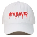 White baseball cap with red embroidered After Hours dripping text for outdoor sports - One Size / White