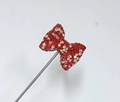 Red rhinestone bow brooch handmade with colorful sparkling crystals and silver pin - Red AB