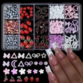 Detailed view of 15-grid nail art kit featuring 3D resin bows and fruit charms for manicure - 15 Grids Mix 04 (Strawberry & Pearl Bow)