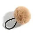 Chouchou pompon en fausse fourrure de lapin kaki avec élastique noir résistant - Pompon Kaki 5cm