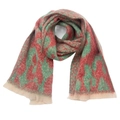Close-up of soft red and green camouflage pattern jacquard scarf with short fringe edge - Red & Green