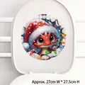 Christmas toilet seat sticker featuring a cute red dragon with Santa hat and lights - Red Dragon