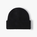 Gorro clásico de lana de punto negro intenso con dobladillo para el calor invernal - Negro