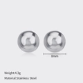 Pair of silver 8mm stainless steel ball stud earrings with polished finish and 4.3g weight - 8mm / Steel