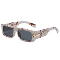 Rectangle marble texture sunglasses with dark lenses and gold metal butterfly accents - C7 White Red Marble Frame Grey Lens