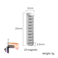 Set of 10 cylindrical strong magnets for nail art tools with detailed size measurements - 10 Pcs Magnets