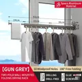 Foldable space aluminum clothes rack in grey, 93cm wall-mount with 10 windproof holes - Windproof Gun Grey (2-Fold/10 Holes)